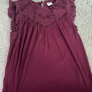 Chic Plum Ruffle Sleeve Blouse